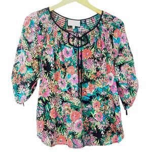 Yumi Kim | Floral Print 100% Silk Blouse Top Small